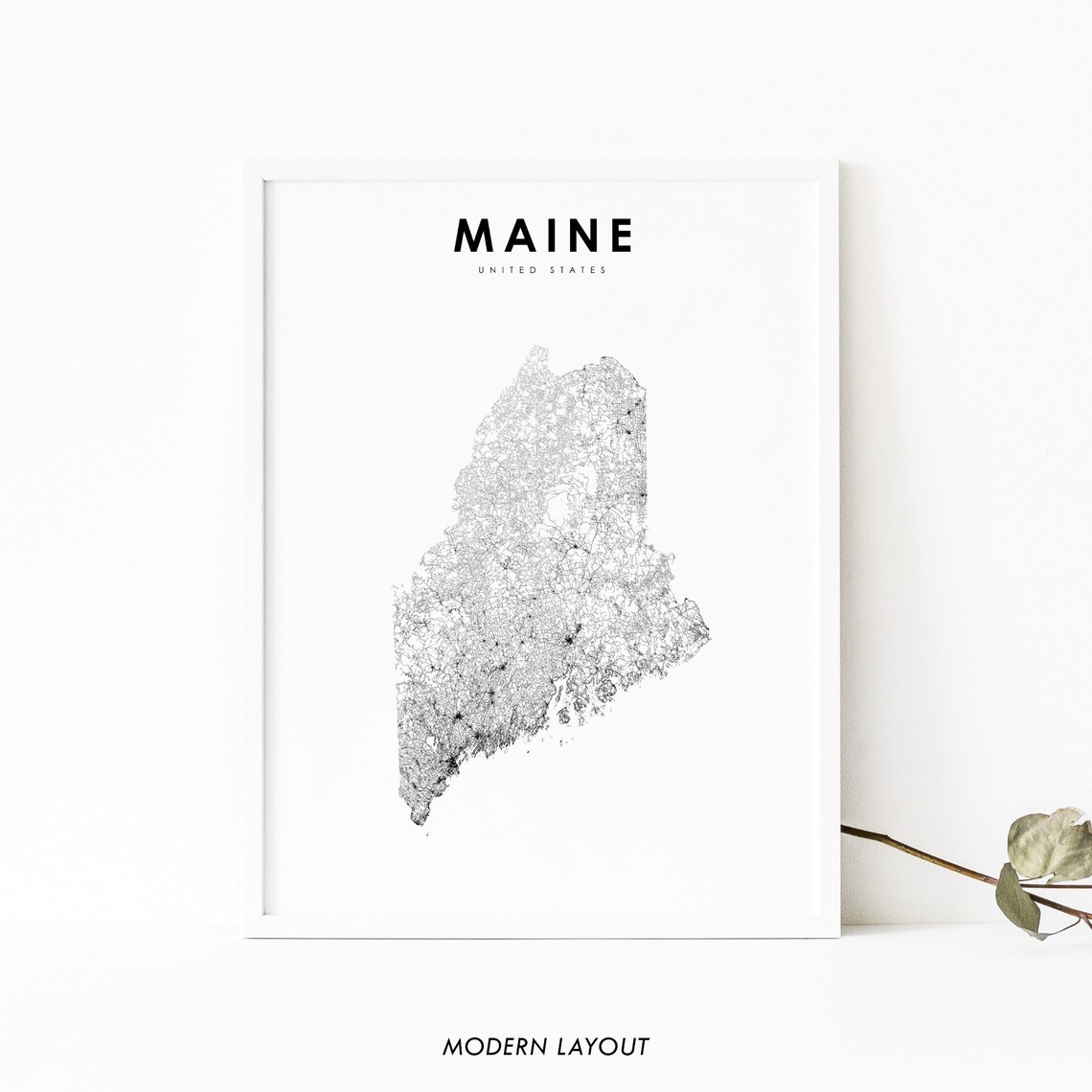 Maine Map Print, State Road USA Travel Poster