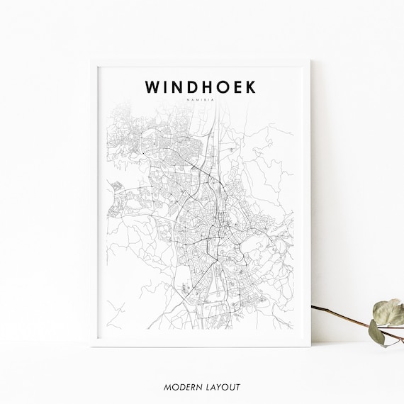 Windhoek Namibia Minimalist Black and White City Street Map Poster
