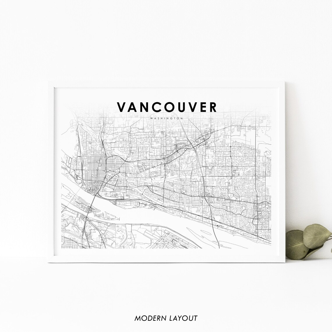 Vancouver Washington Minimalist City Street Map Black Line Art Poster