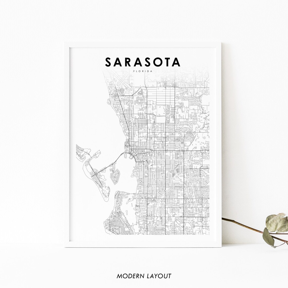 Sarasota FL Map Print, Florida City Poster