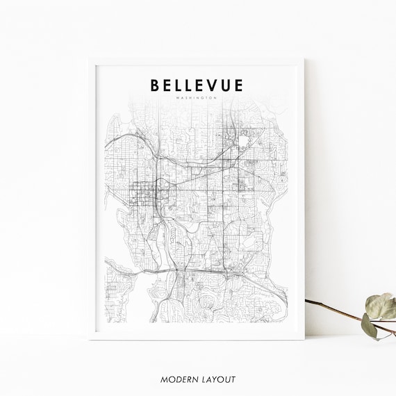 Bellevue Washington Minimalist City Map Poster Modern Black and White