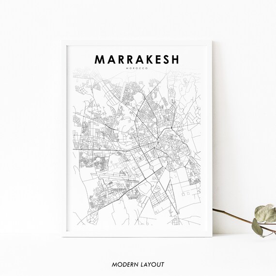 Marrakesh Morocco Map Print Art Poster Marrakech Murrku City Street Road Nursery Room Wall Office Decor