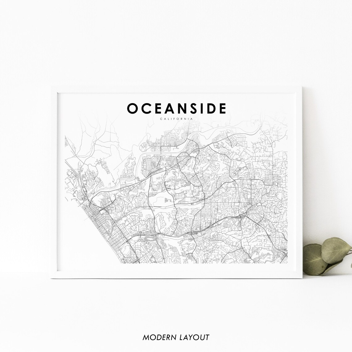 Oceanside California Minimalist City Street Map Coastal Wall Poster