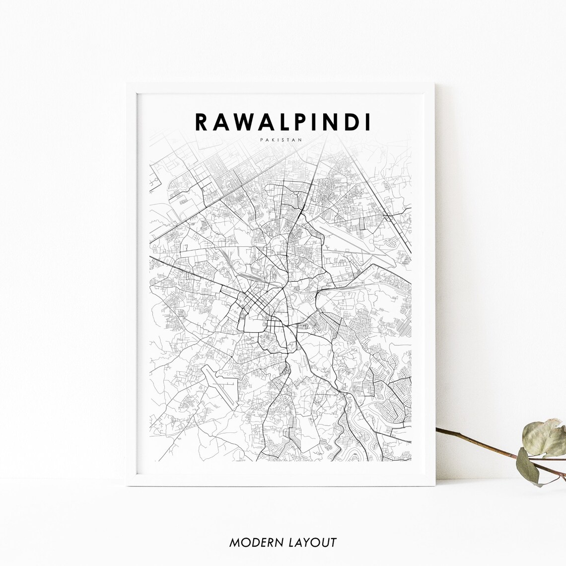 Rawalpindi Pakistan Map Art Print, Pindi Punjab City