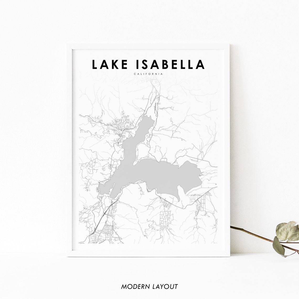 Lake Isabella California Minimalist Map Poster Modern Black and White