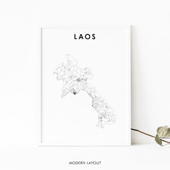 Laos Map Poster, Vientiane Nursery Room Decor