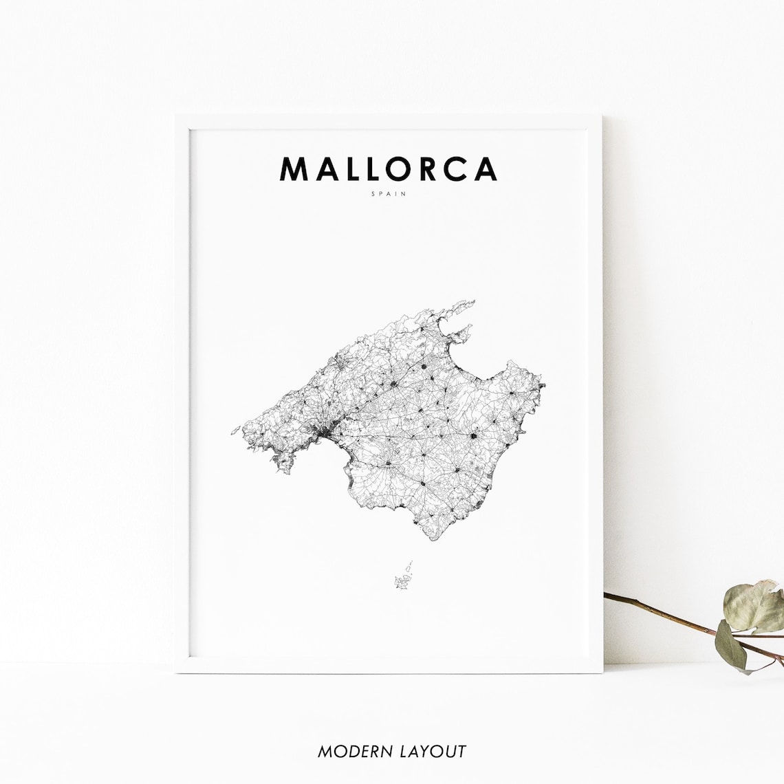 Mallorca Spain Map Poster, Majorca Road Decor
