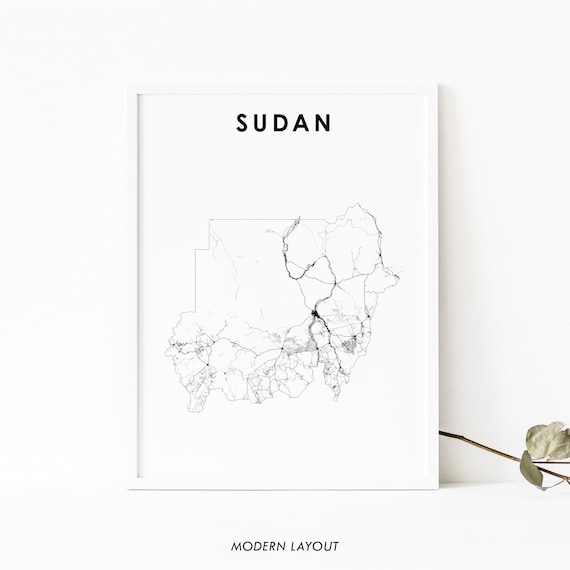 Sudan Map Print Country Road Poster Khartoum Africa Art Nursery Room Wall Office Decor