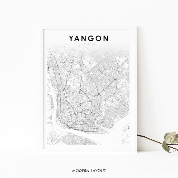 Yangon Myanmar Street Map Modern Layout Minimalist City Print