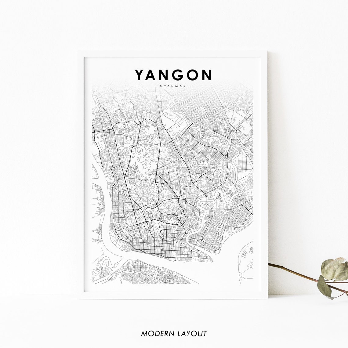 Yangon Myanmar Street Map Modern Layout Minimalist City Print