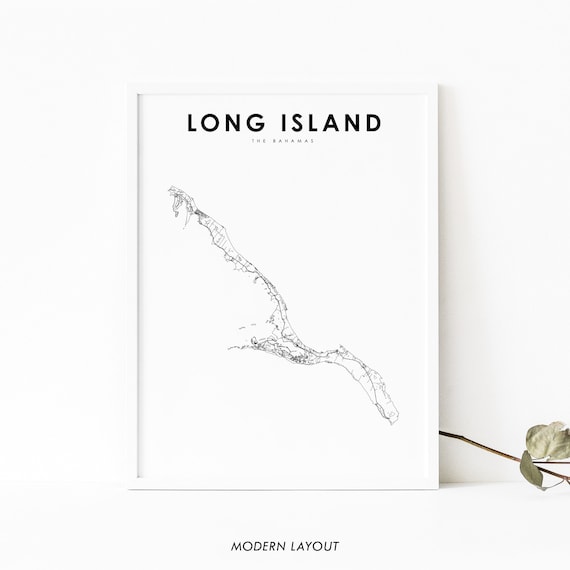 Long Island Bahamas Black White Minimalist Island Road Map Poster