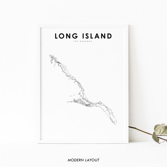 Long Island The Bahamas Map Print Art Poster Clarence Town City Street Road Nursery Room Wall Office Decor