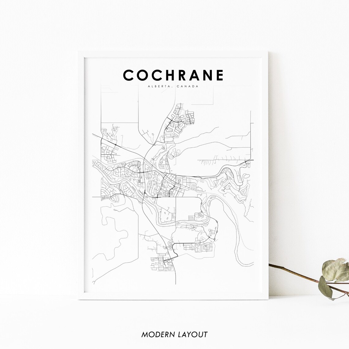 Cochrane Alberta Canada Town Street Map Minimalist Line Poster