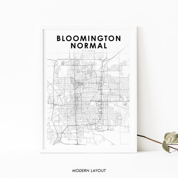 Bloomington-Normal IL Map Art Poster, Nursery Decor