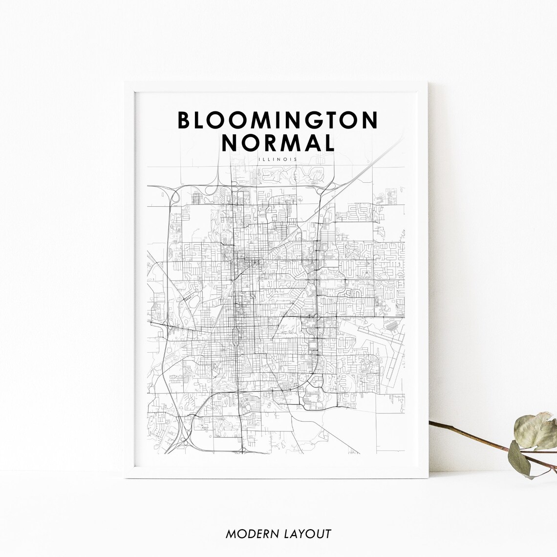 Bloomington-Normal IL Map Art Poster, Nursery Decor