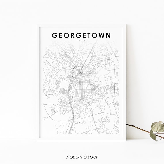 Georgetown Tx Map Print Texas Usa Art Poster Williamson City Street Road Nursery Room Wall Office Decor