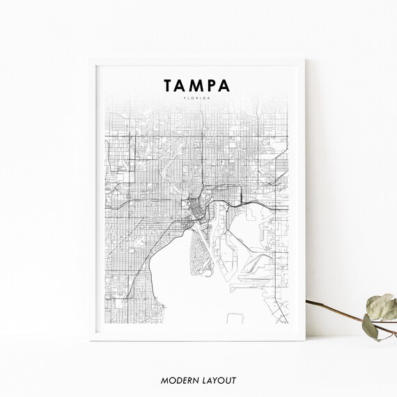 Downtown Tampa Fl Map Print Florida Usa Art Poster Bay City Street Road Nursery Room Wall Office Decor
