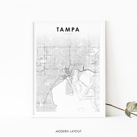 Tampa Florida Minimal Black And White City Street Map Art Poster