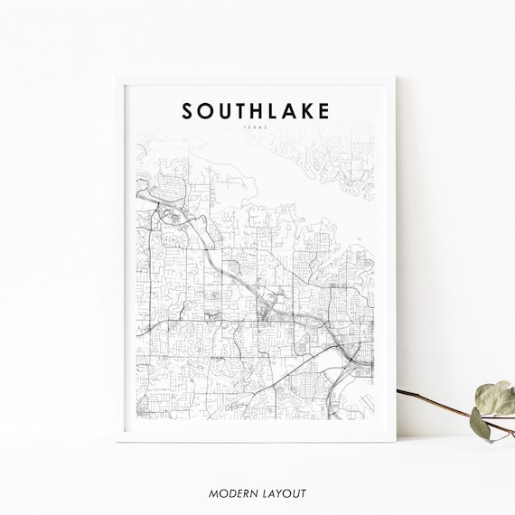 Southlake Texas Minimalist Black and White Street Map Poster