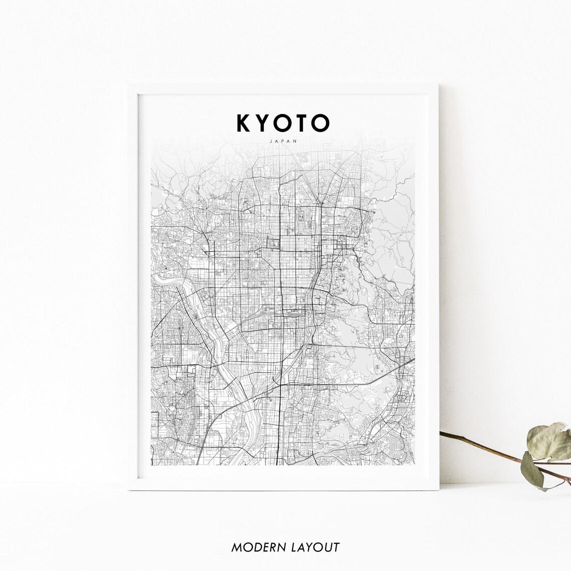Kyoto Japan Map Art Print, Kansai City Decor
