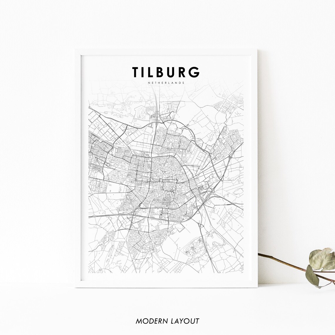 Tilburg Netherlands Minimalist City Street Map Black Line Poster