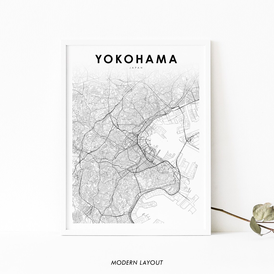 Yokohama Japan Map Art Print, Nursery Room Decor