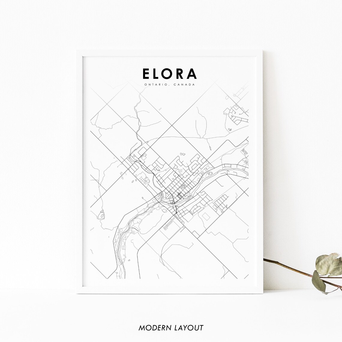 Elora Ontario Map Print, Canada Street Road Poster