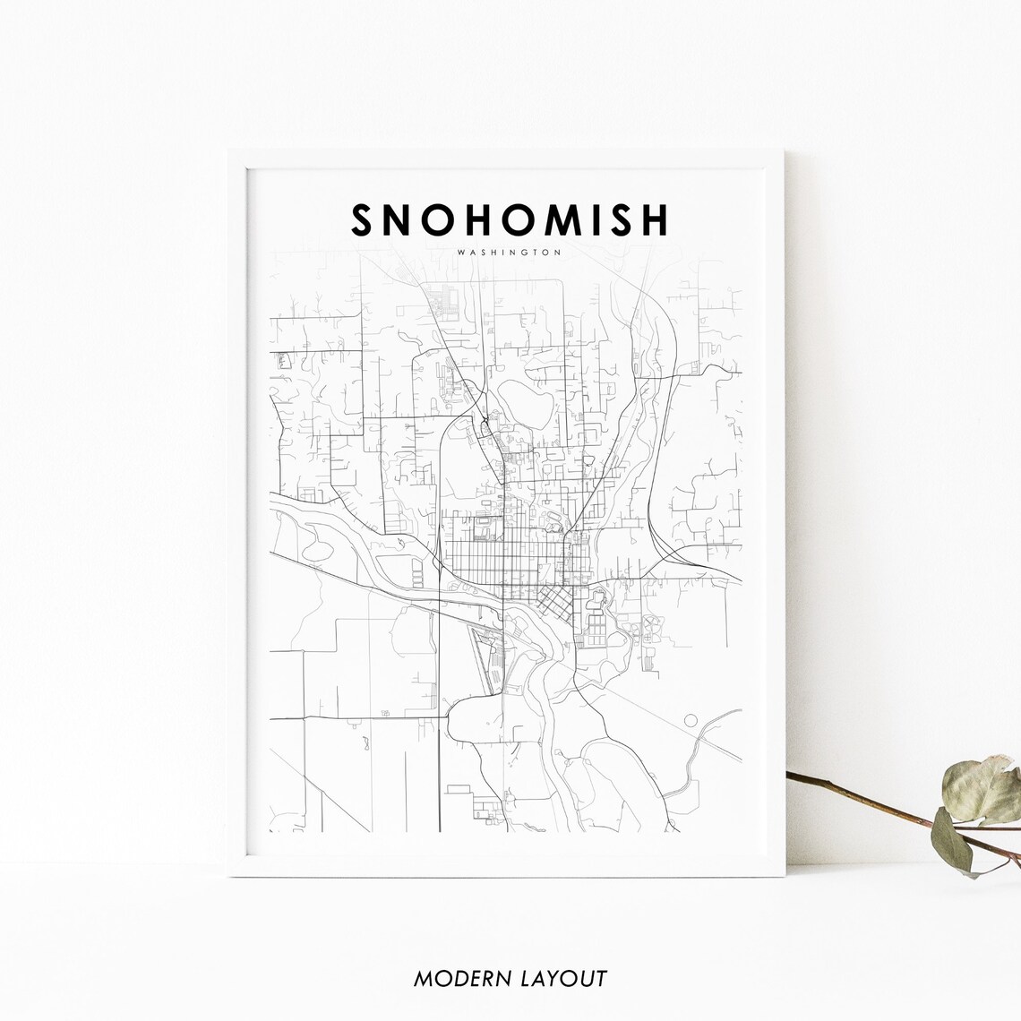 Snohomish Washington Minimalist City Street Map Modern Black White Poster