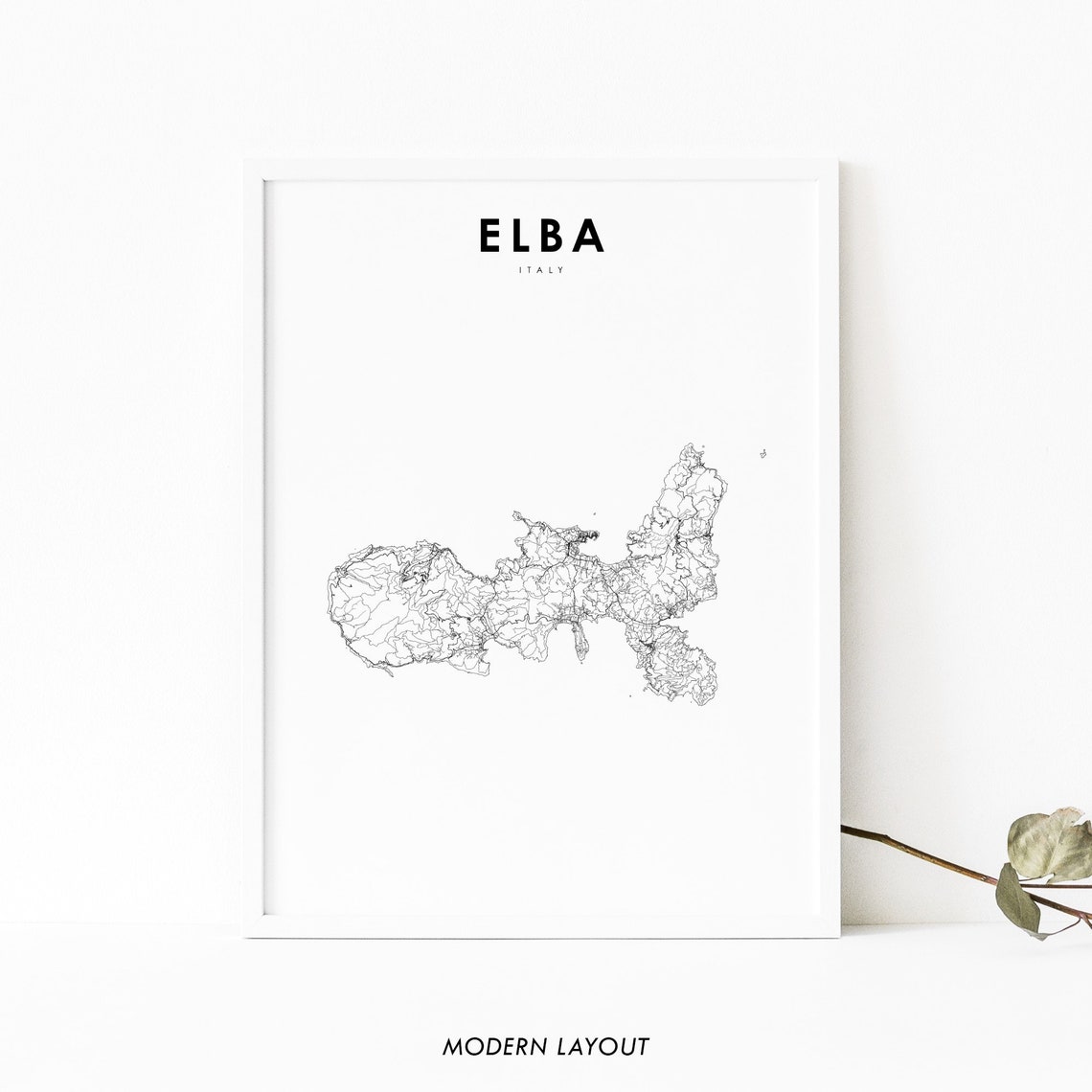 Elba Italy Island Map Poster Minimalist Black And White Travel Decor