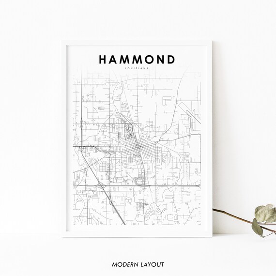 Hammond La Map Print Louisiana Usa Art Poster Tangipahoa Parish City Street Road Nursery Room Wall Office Decor