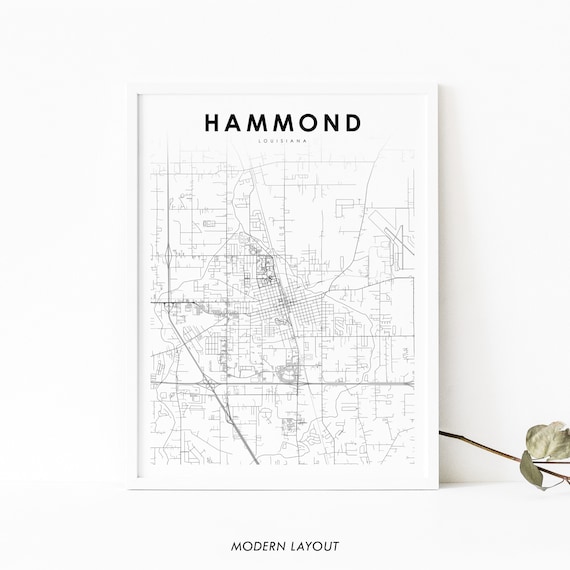 Hammond Louisiana Minimalist Black White Street Map Wall Art