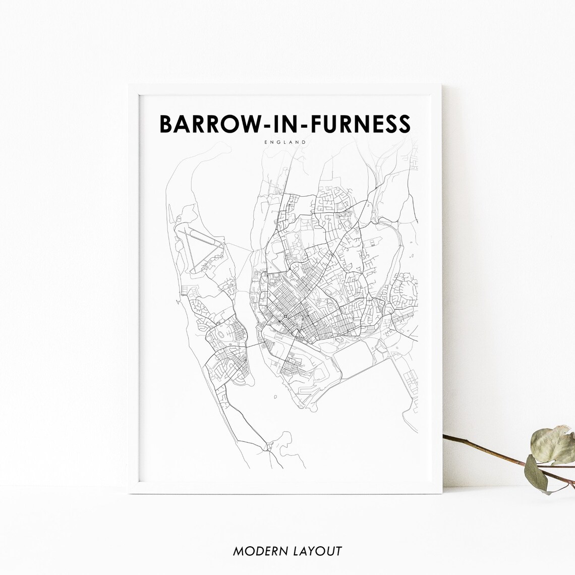 Modern Barrow In Furness England City Street Map Minimalist Poster