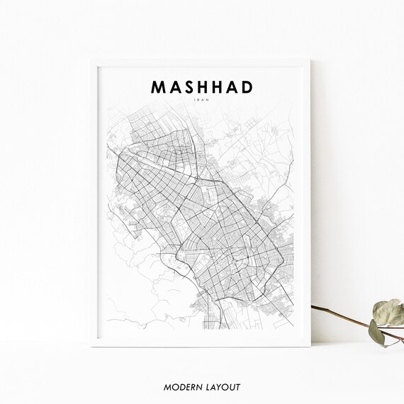 Mashhad Iran Map Print Art Poster Razavi Khorasan City Street Road Nursery Room Office Wall Decor