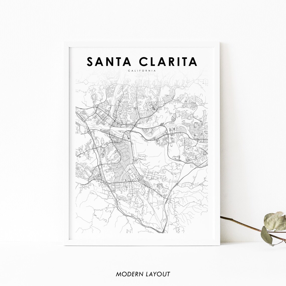Santa Clarita California Monochrome Minimalist City Map Poster