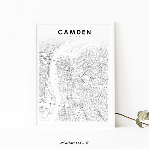 Camden New Jersey Street Map Minimalist Black White Layout Poster