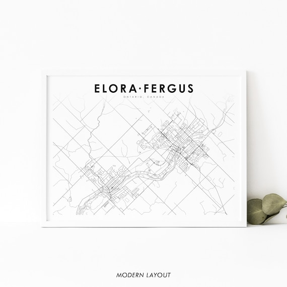 Elora Fergus Ontario Canada Minimalist City Street Map Poster