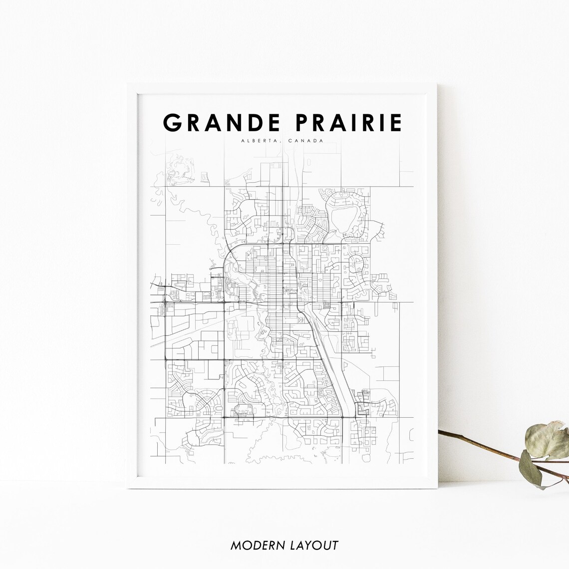 Grande Prairie Alberta Map Art Print, Nursery Decor