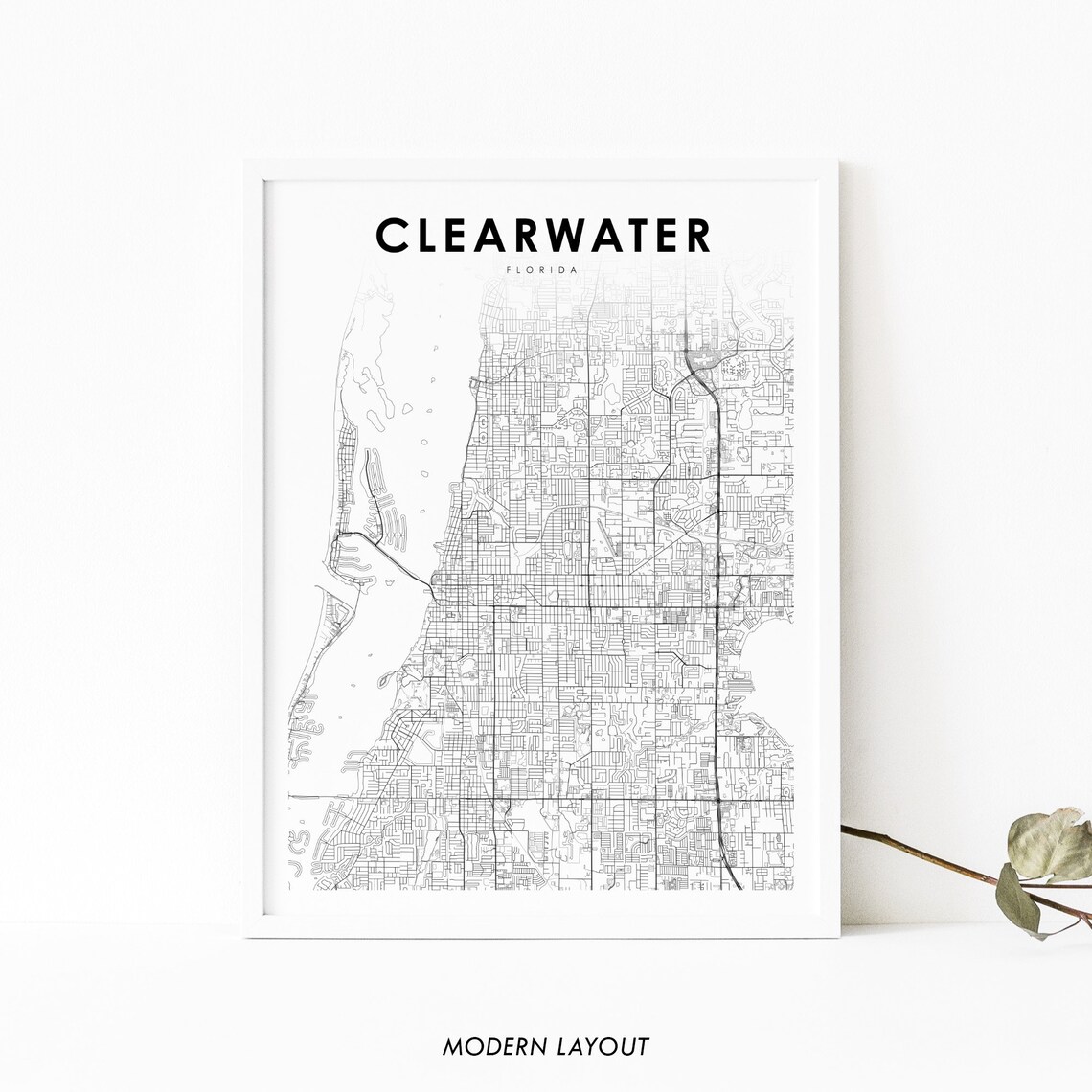 Clearwater FL Map Print, Florida City Street Poster