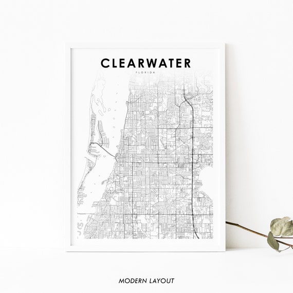Clearwater FL Map Print, Florida City Street Poster