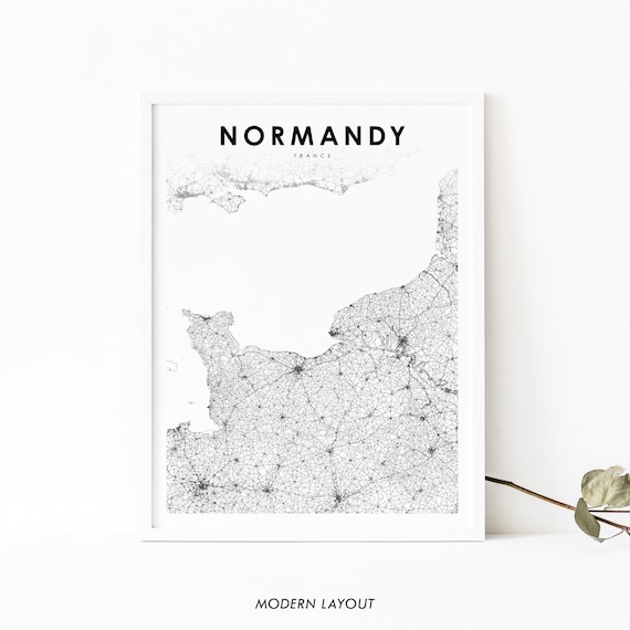 Normandy France Region Minimalist Road Map Modern Layout Art Print