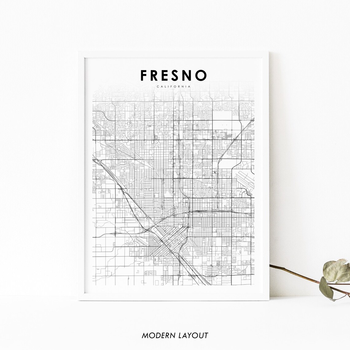 Fresno CA Map Poster, Nursery and Office Decor