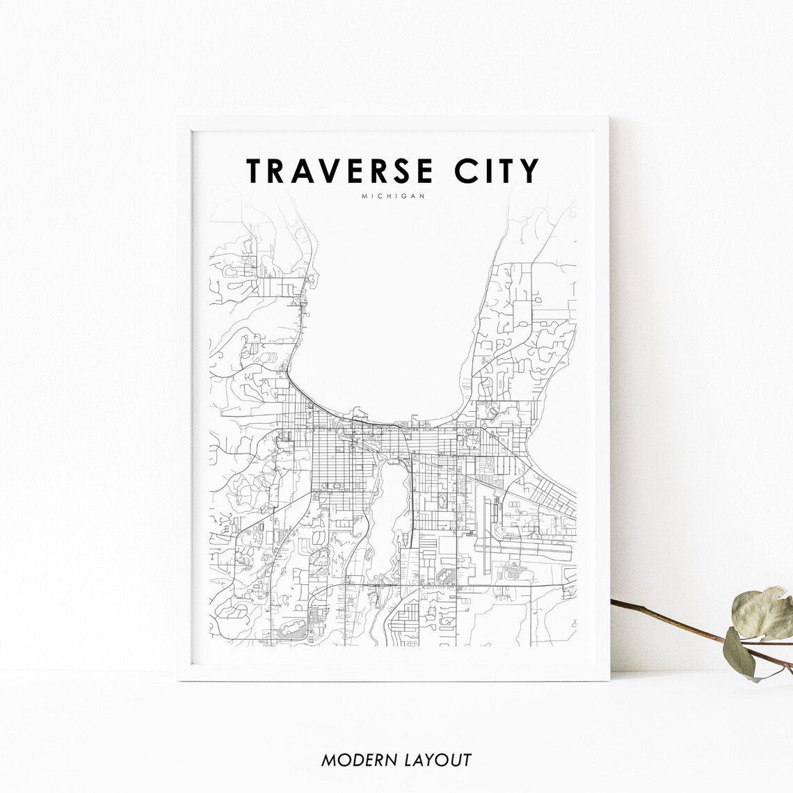 Traverse City MI Map Print, Michigan Travel Poster