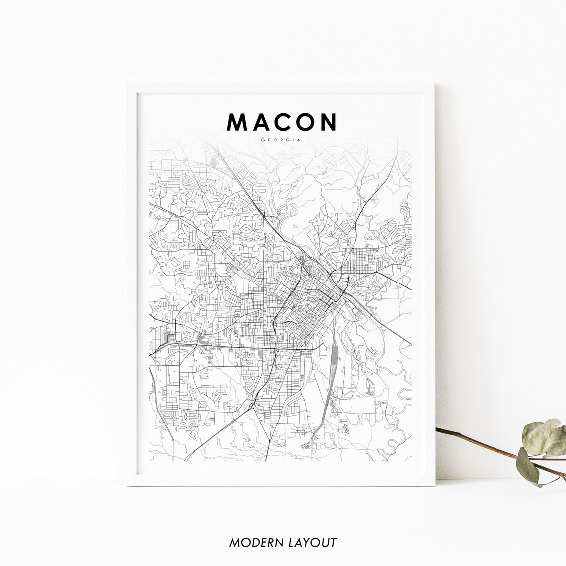 Macon Georgia Minimalist City Street Map Modern Black White Poster