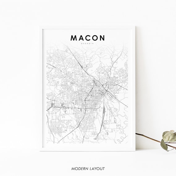 Macon Ga Map Print Georgia Usa Art Poster Maconbibb County City Street Road Nursery Room Wall Office Decor
