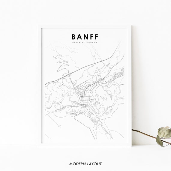 Banff Alberta Map Art Print, Canadian Rockies