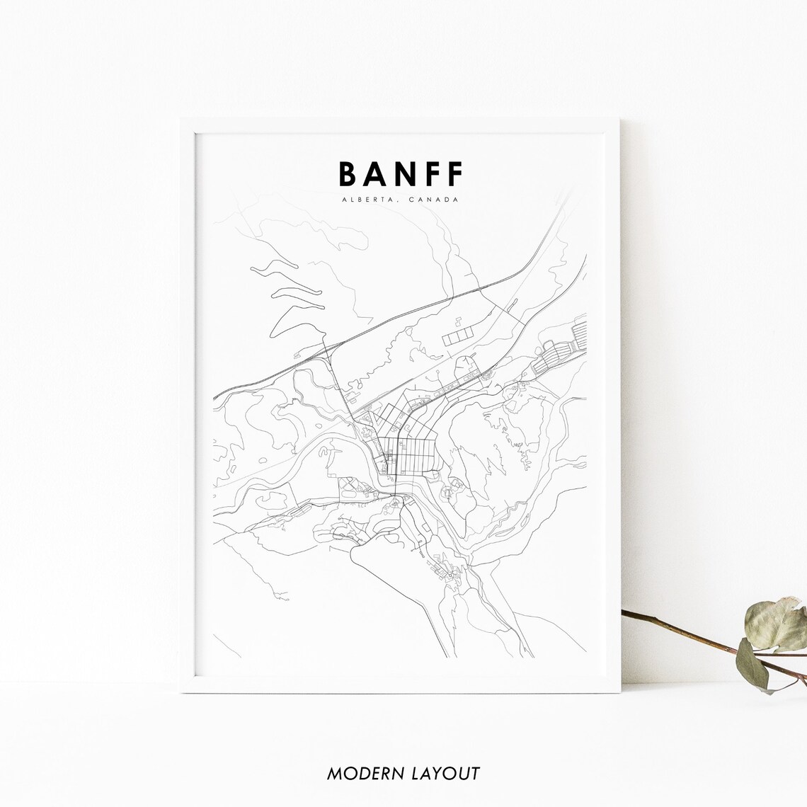 Banff Alberta Map Art Print, Canadian Rockies