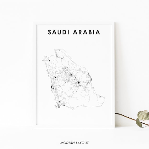 Saudi Arabia Map Print Road Art Poster Ksa Assadyah Nursery Room Wall Office Decor