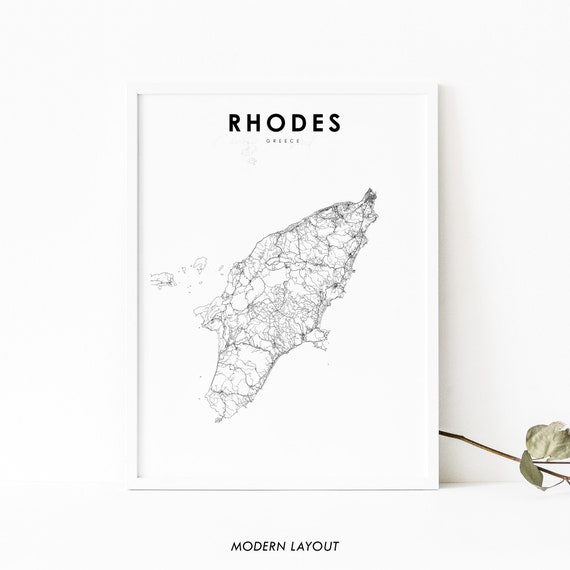 Rhodes Island Greece Map Art Print, Nursery Decor