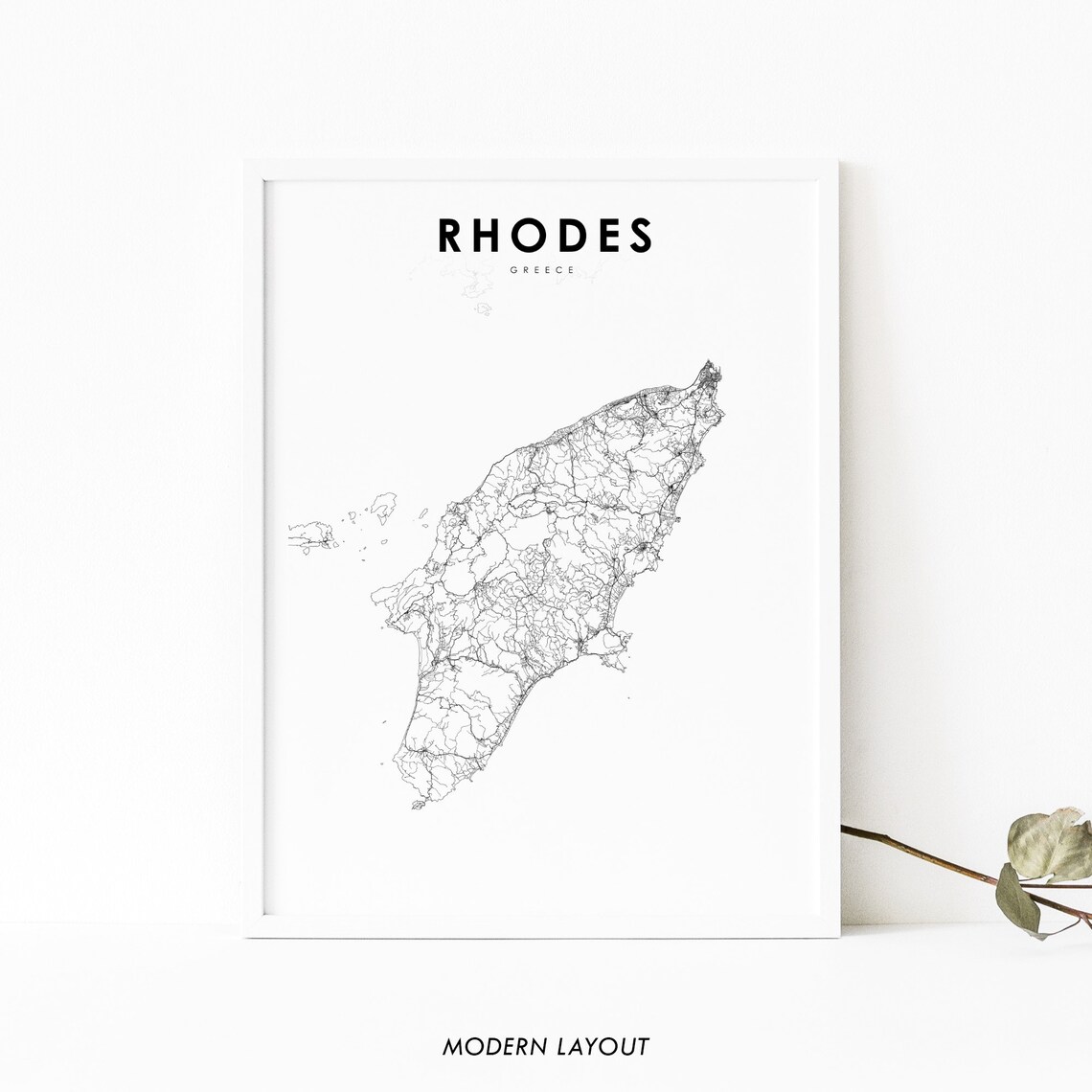 Rhodes Island Greece Map Art Print, Nursery Decor