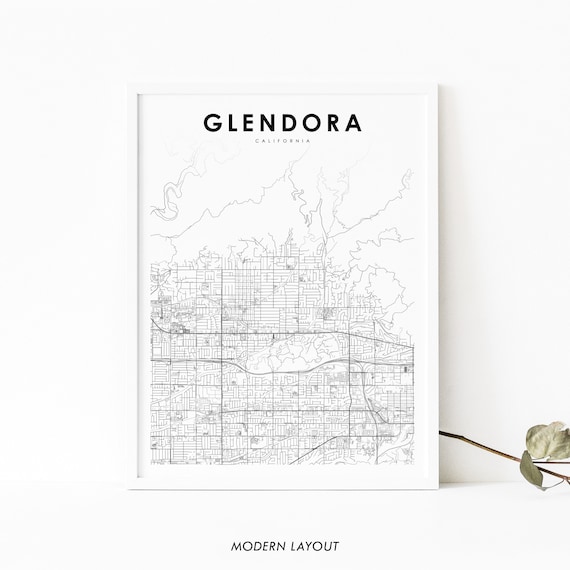 Glendora Ca Map Print Usa Art Poster San Gabriel City Street Road Nursery Room Wall Office Decor